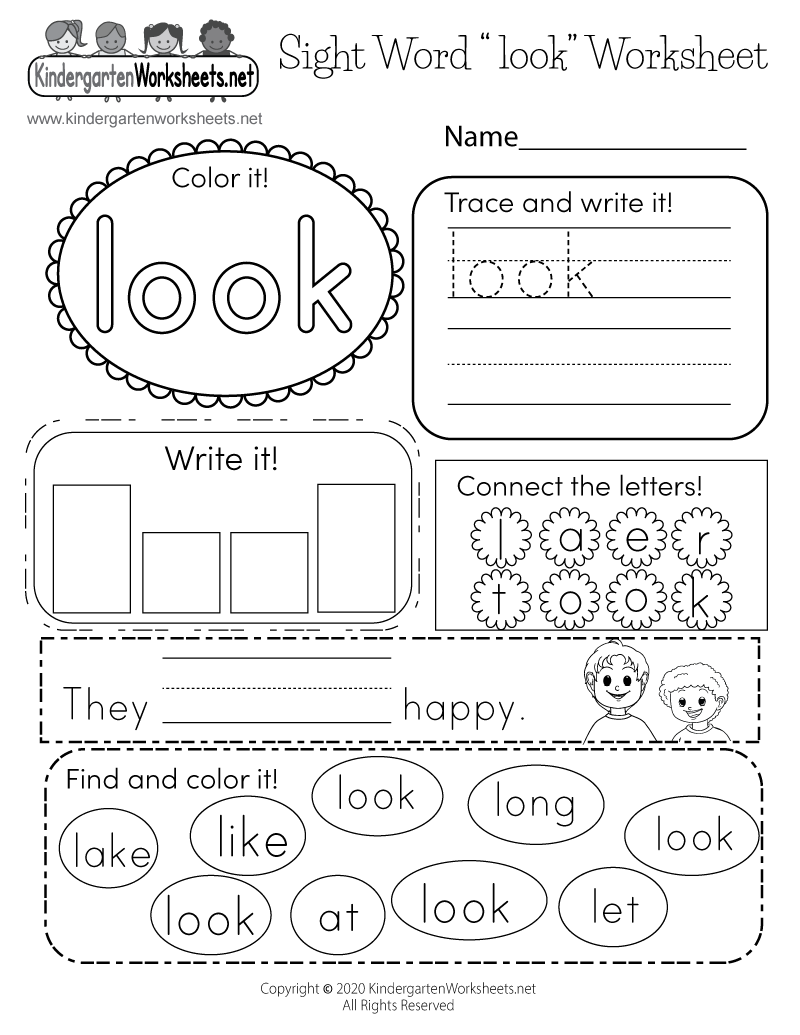 Free Printable Sight Word look Worksheet