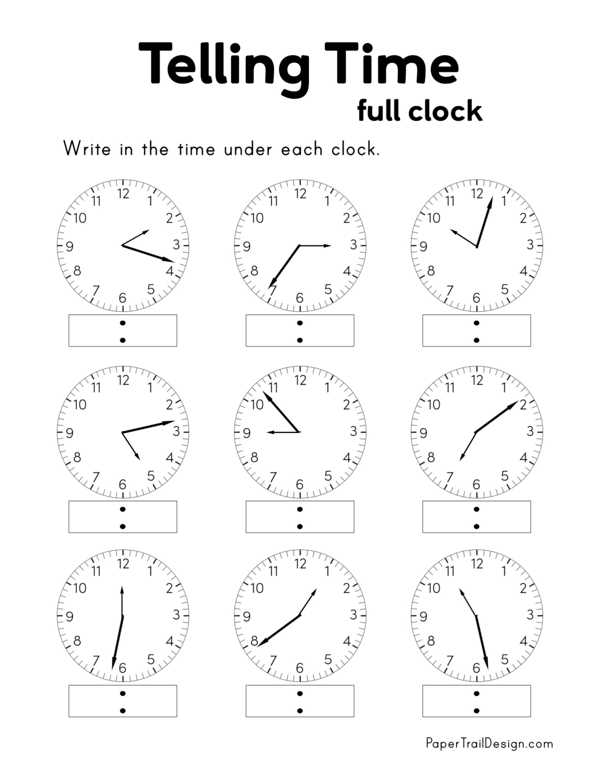 Free Printable Telling Time Worksheets Paper Trail Design