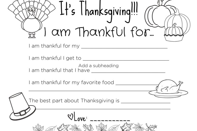 Printable Thanksgiving Placemats For Preschoolers