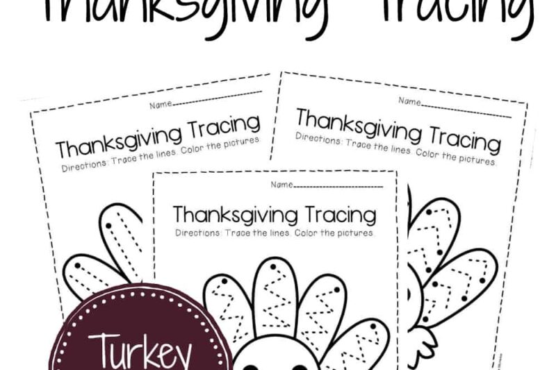 Preschool Theme Turkey Printables Coloring Tracing