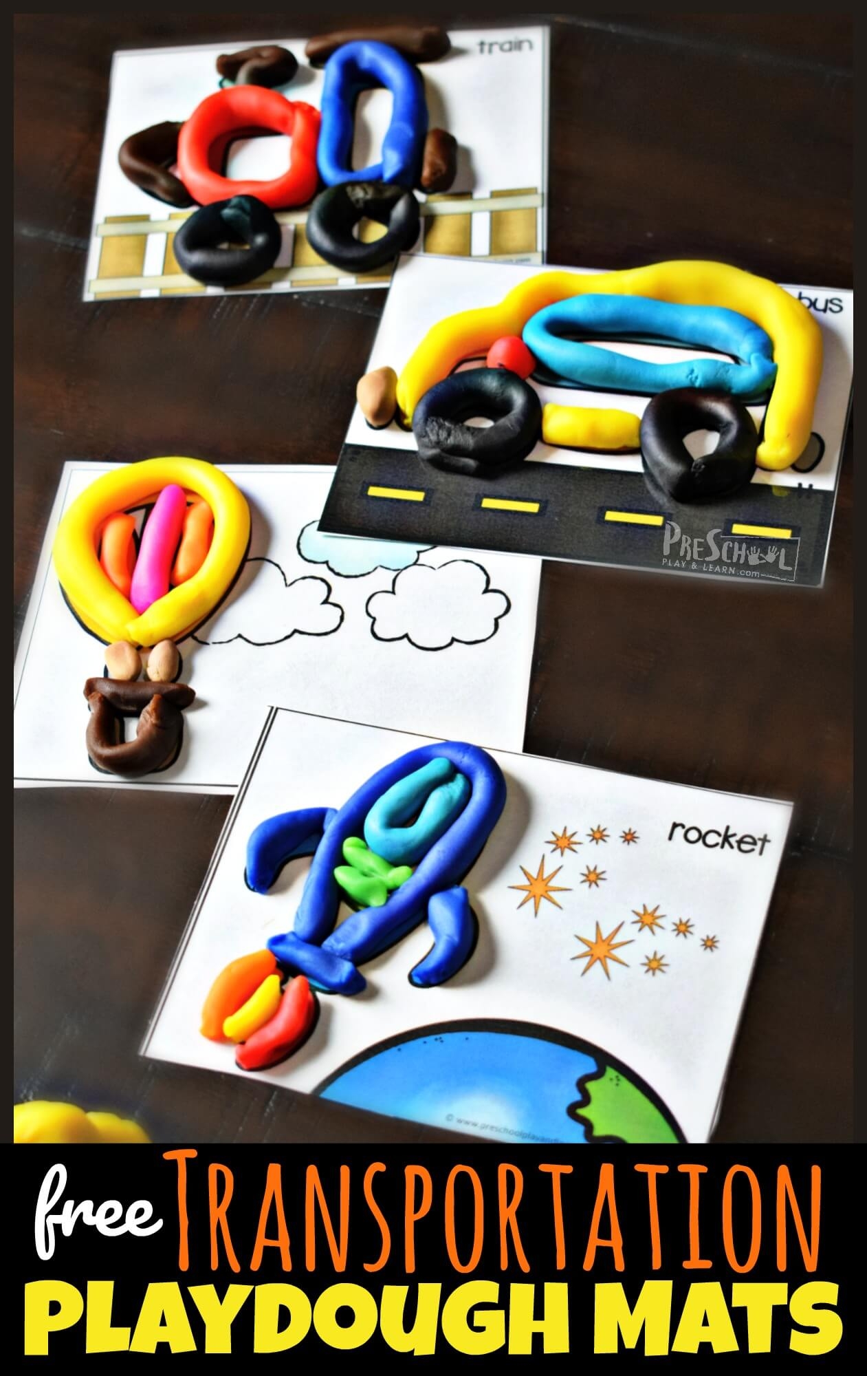 FREE Printable Transportation Playdough Mats
