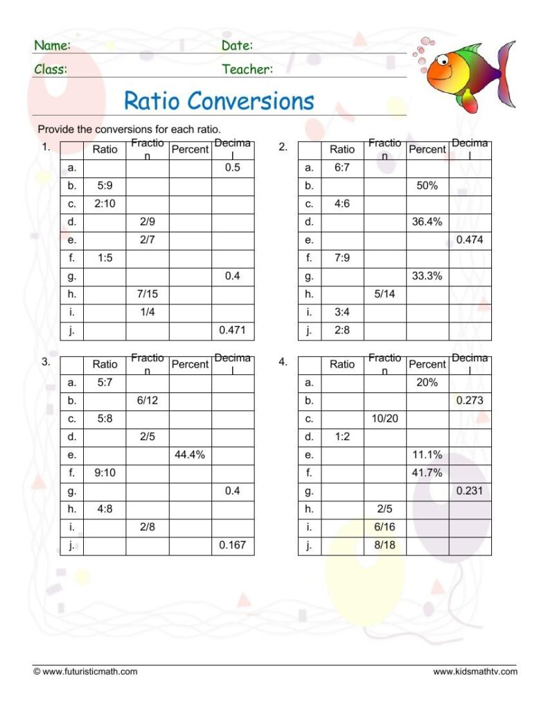 Free Printable Ratio Table Worksheets - Worksheets Template Free