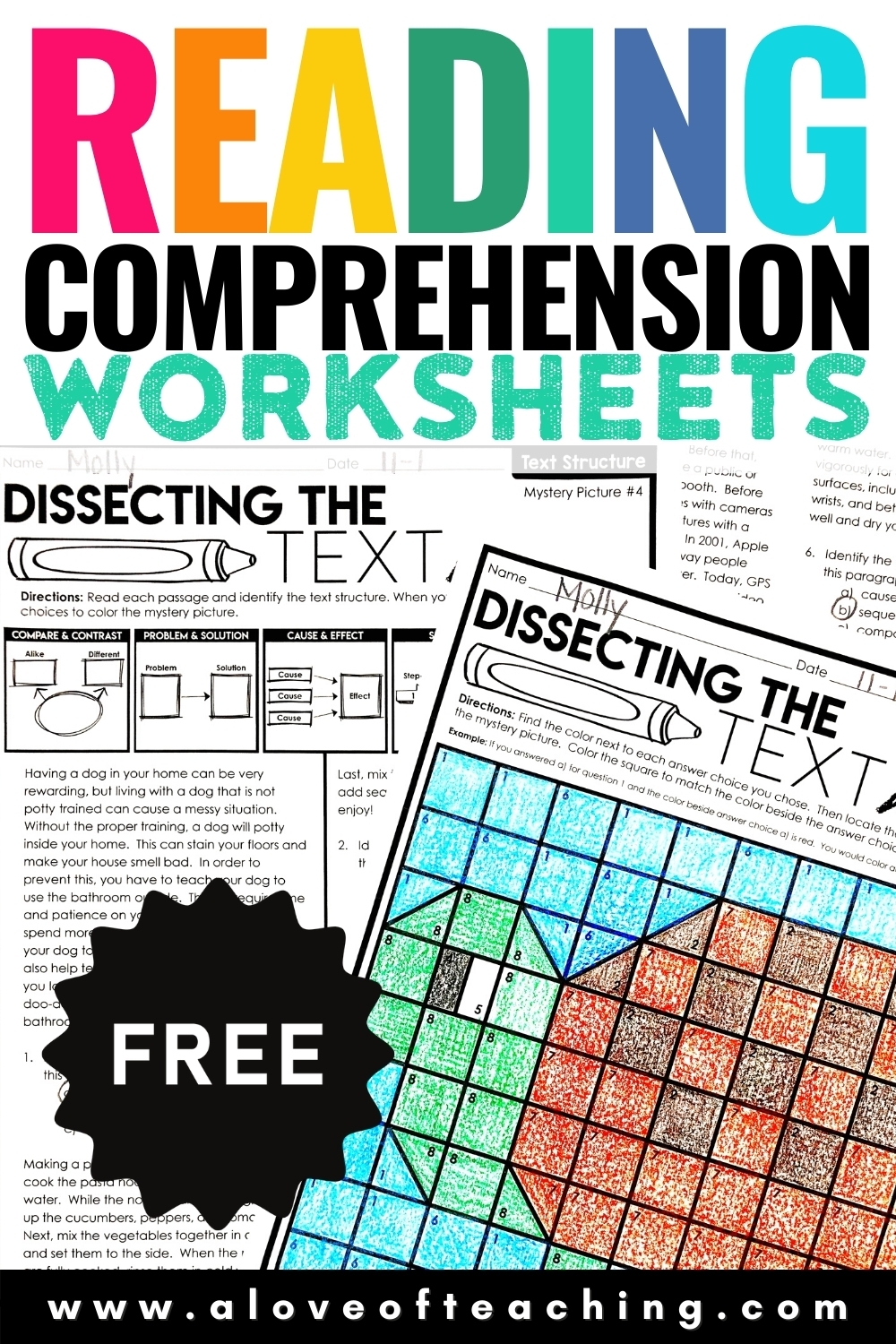 FREE Reading Comprehension Practice Worksheets A Love Of