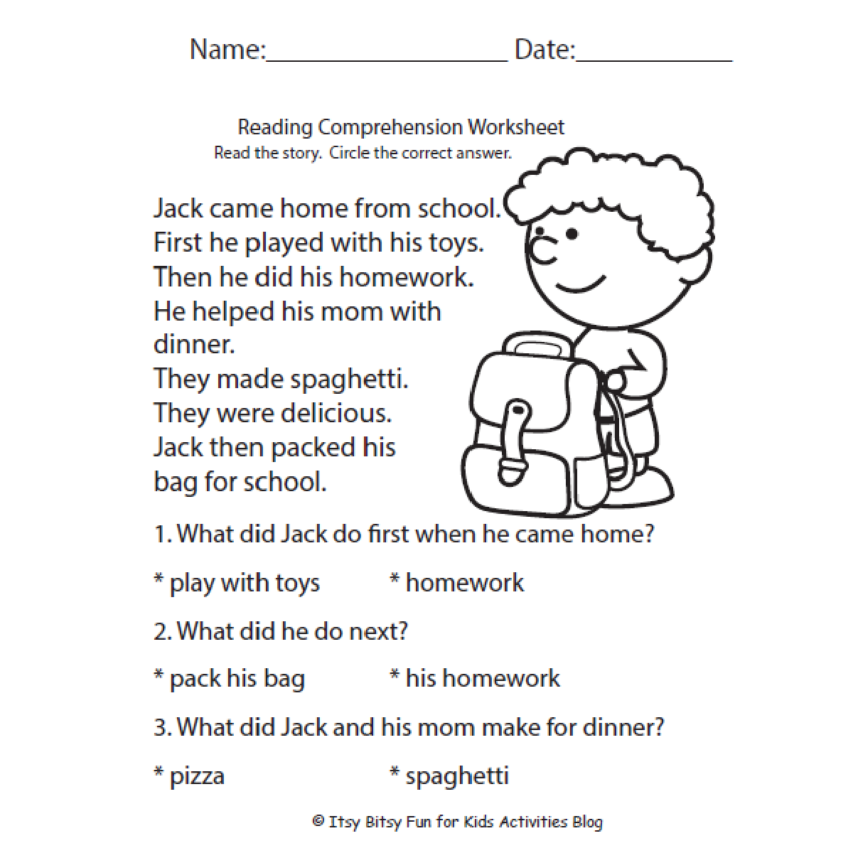 Primary Level Reading Comprehension Worksheets
