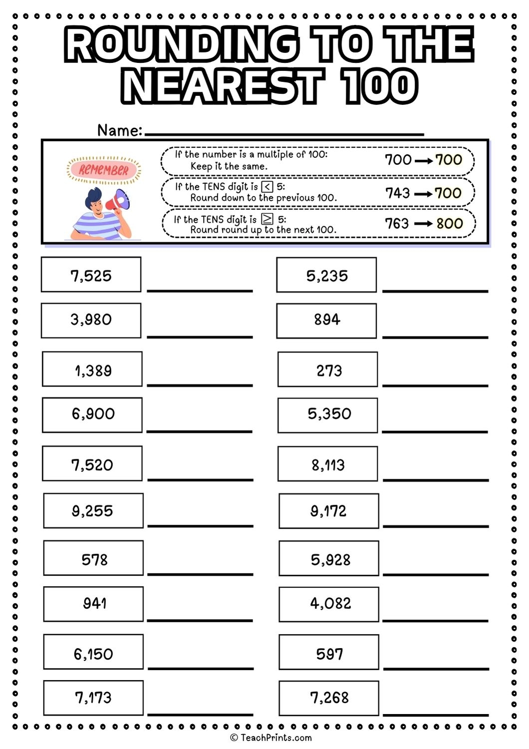 Free Rounding To The Nearest 100 Worksheets Teach Prints