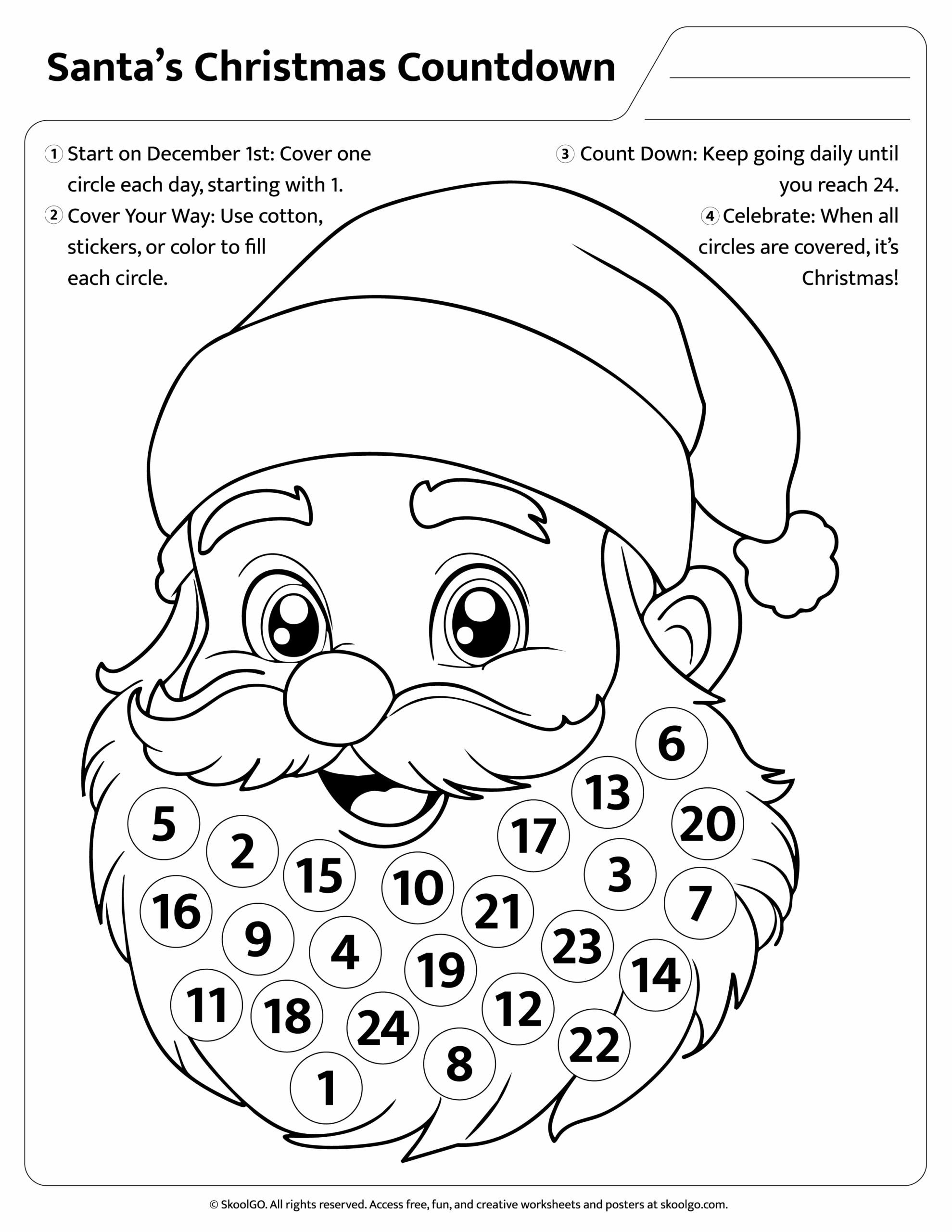 Preschool Santa Countdown Beard Printable