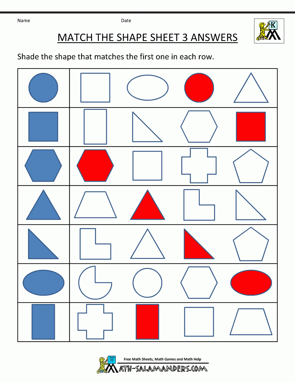 Math Worksheet For Kindergarten Shapes