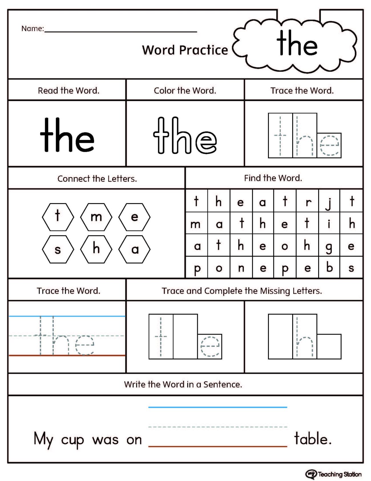 FREE Sight Word The Printable Worksheet MyTeachingStation