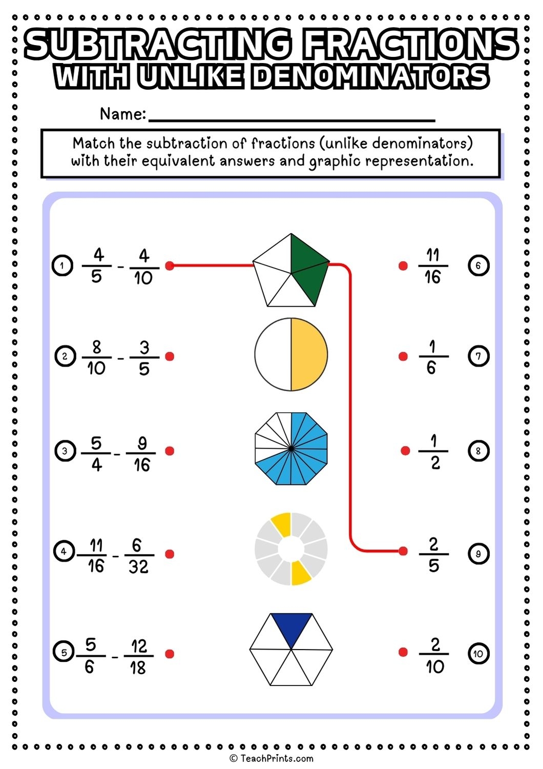 Free Subtracting Fractions With Unlike Denominators Worksheets Teach Prints