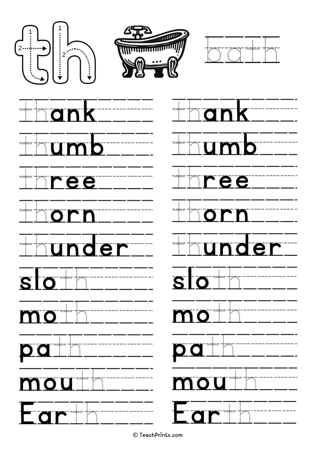 Free Th Worksheets For Kindergarten