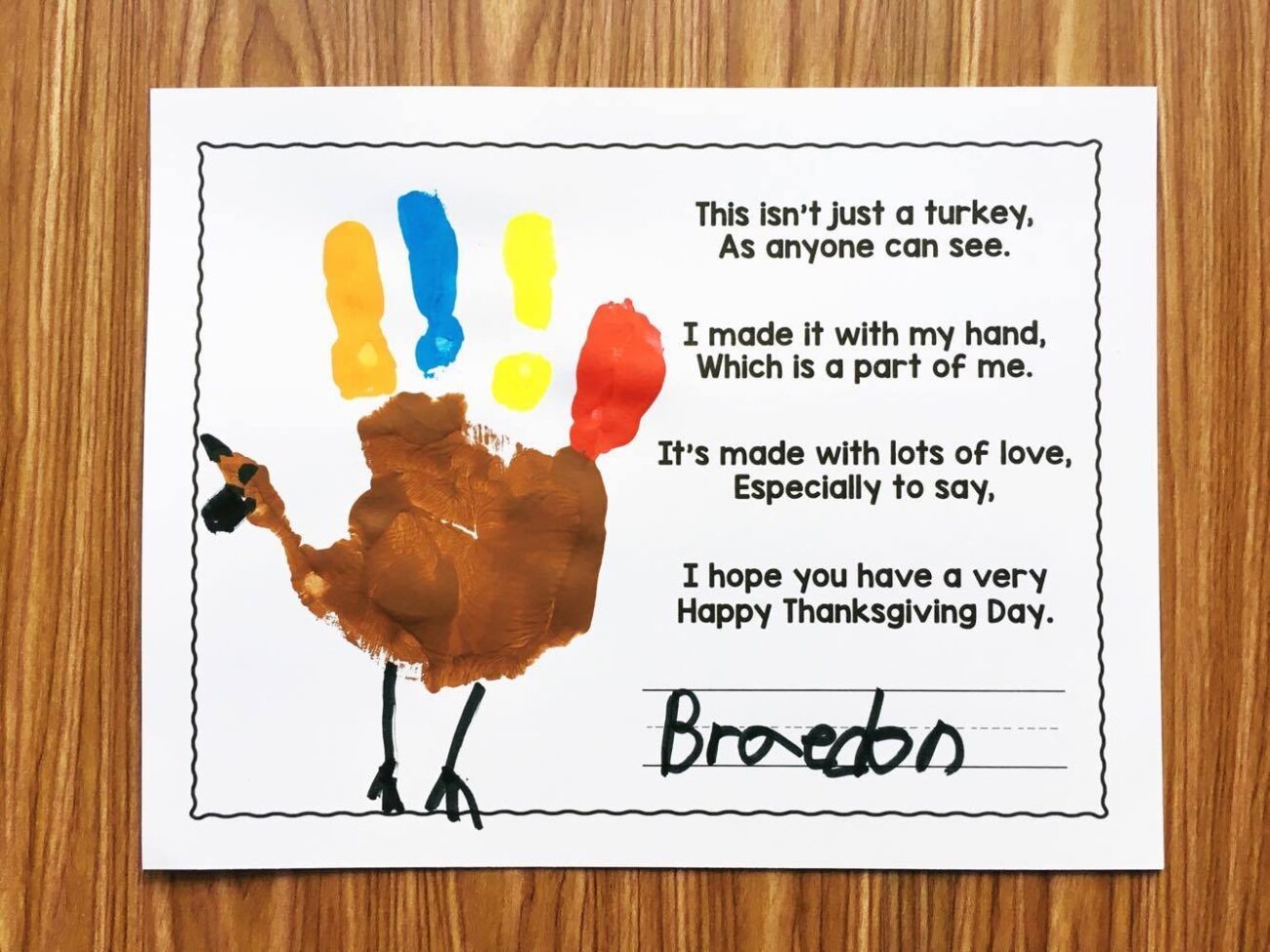 Free Turkey Handprint Poem Simply Kinder