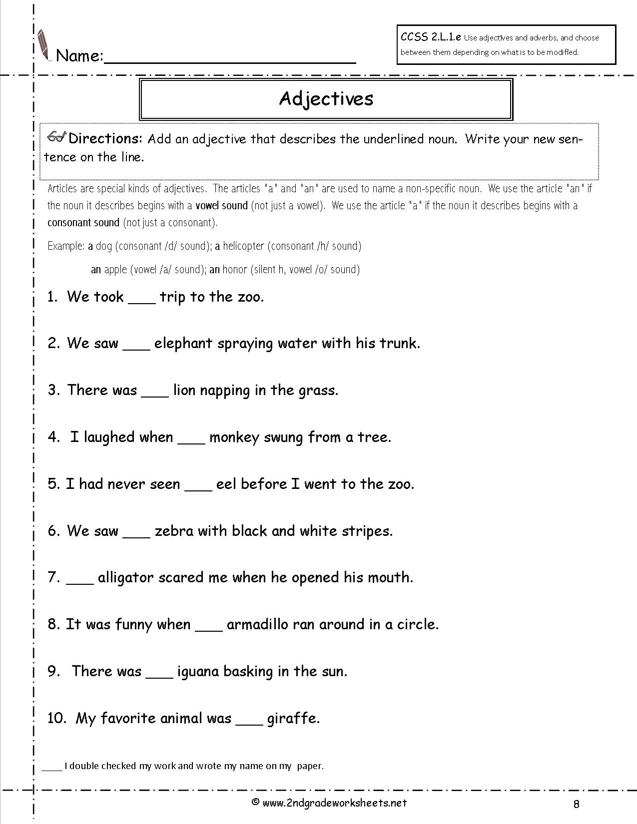Free Printable Worksheet English Grade 2