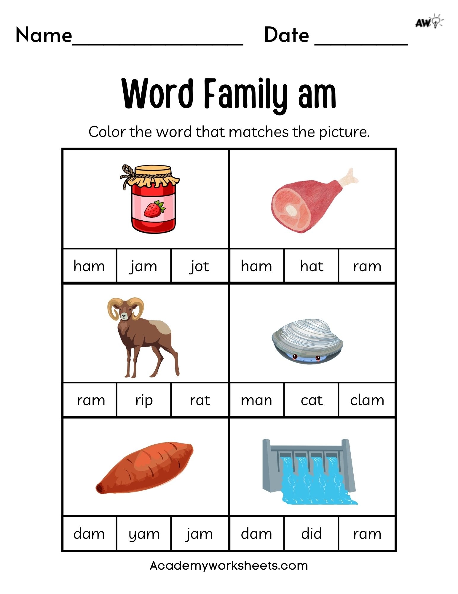Ock Word Family Worksheets For Kindergarten