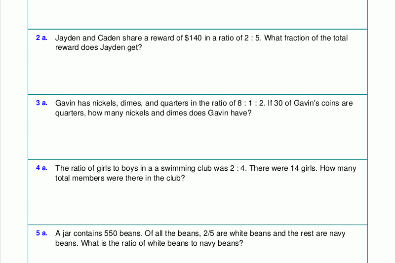 Free Printable Ratio Problems Worksheet