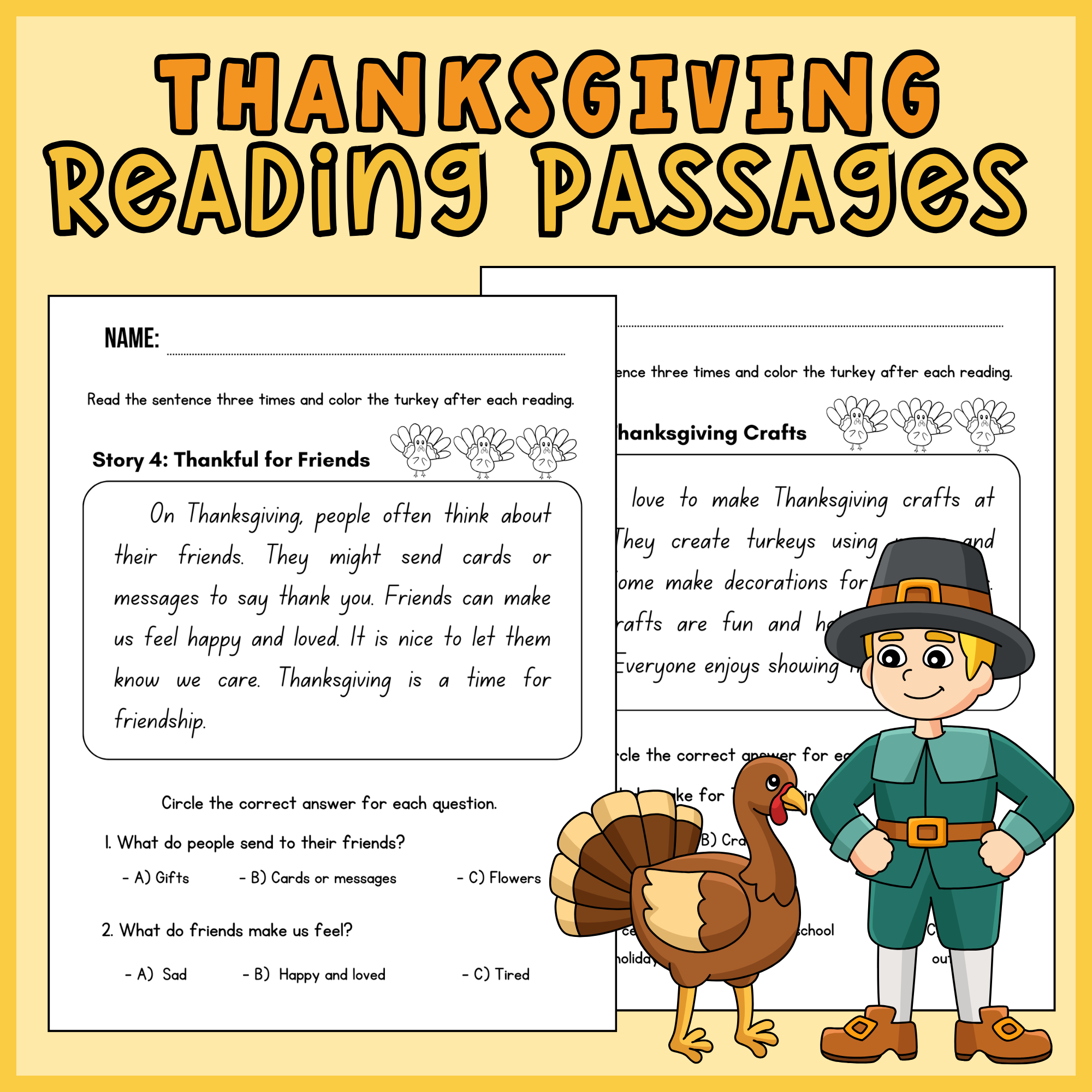 Fun Thanksgiving Easy Reading Comprehension Worksheets For 1st 3rd Grade Made By Teachers