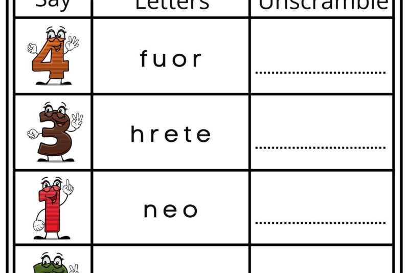 Numbers In Words Worksheets For Kindergarten