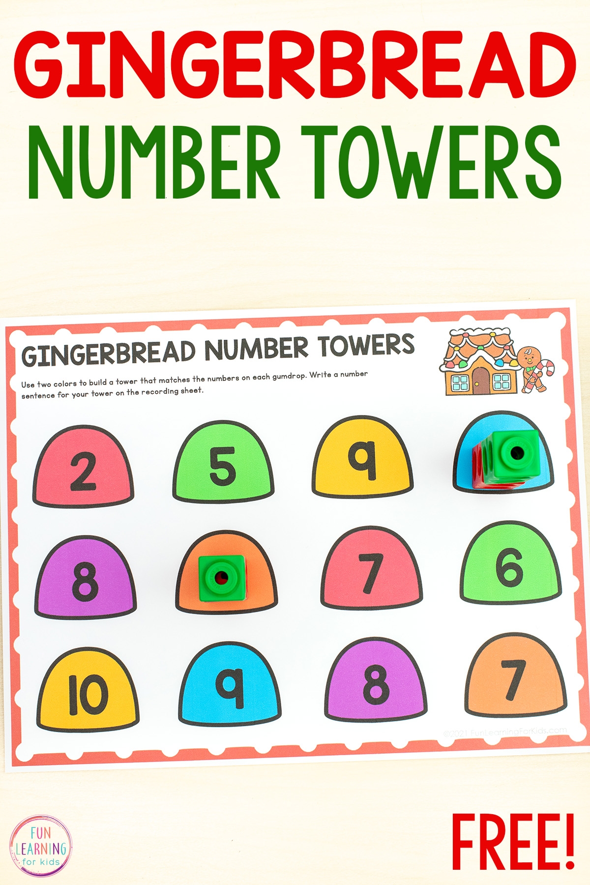 Gingerbread Number Towers Free Printable Math Activity