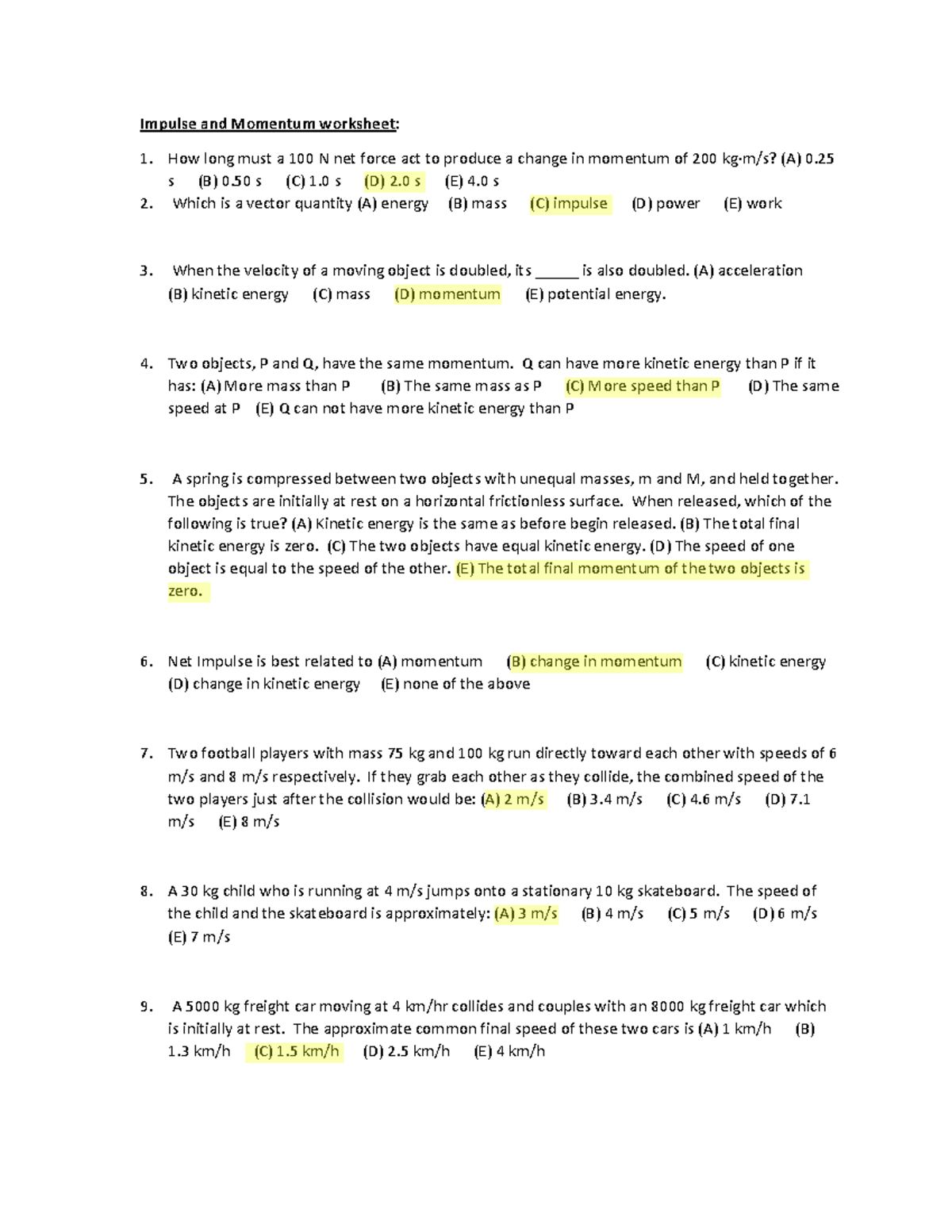 Grade 9 Momentum And Impulse Worksheets 2025
