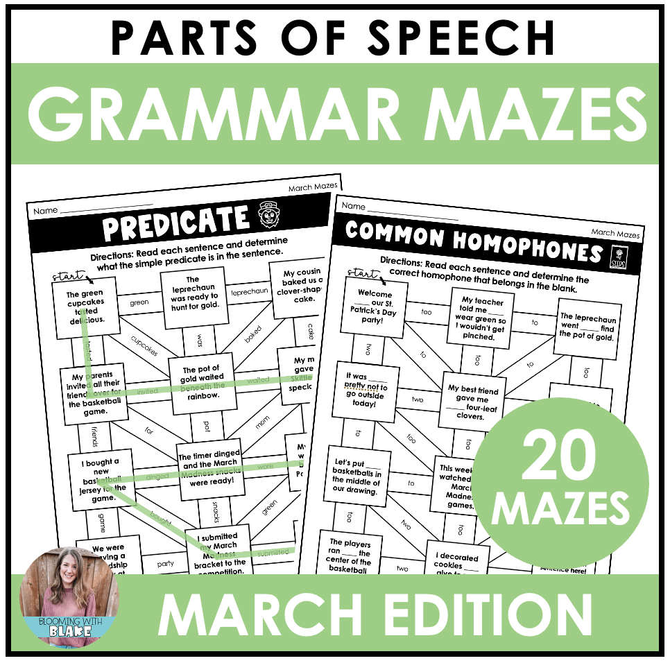 Grammar Practice Worksheets March Parts Of Speech Maze 