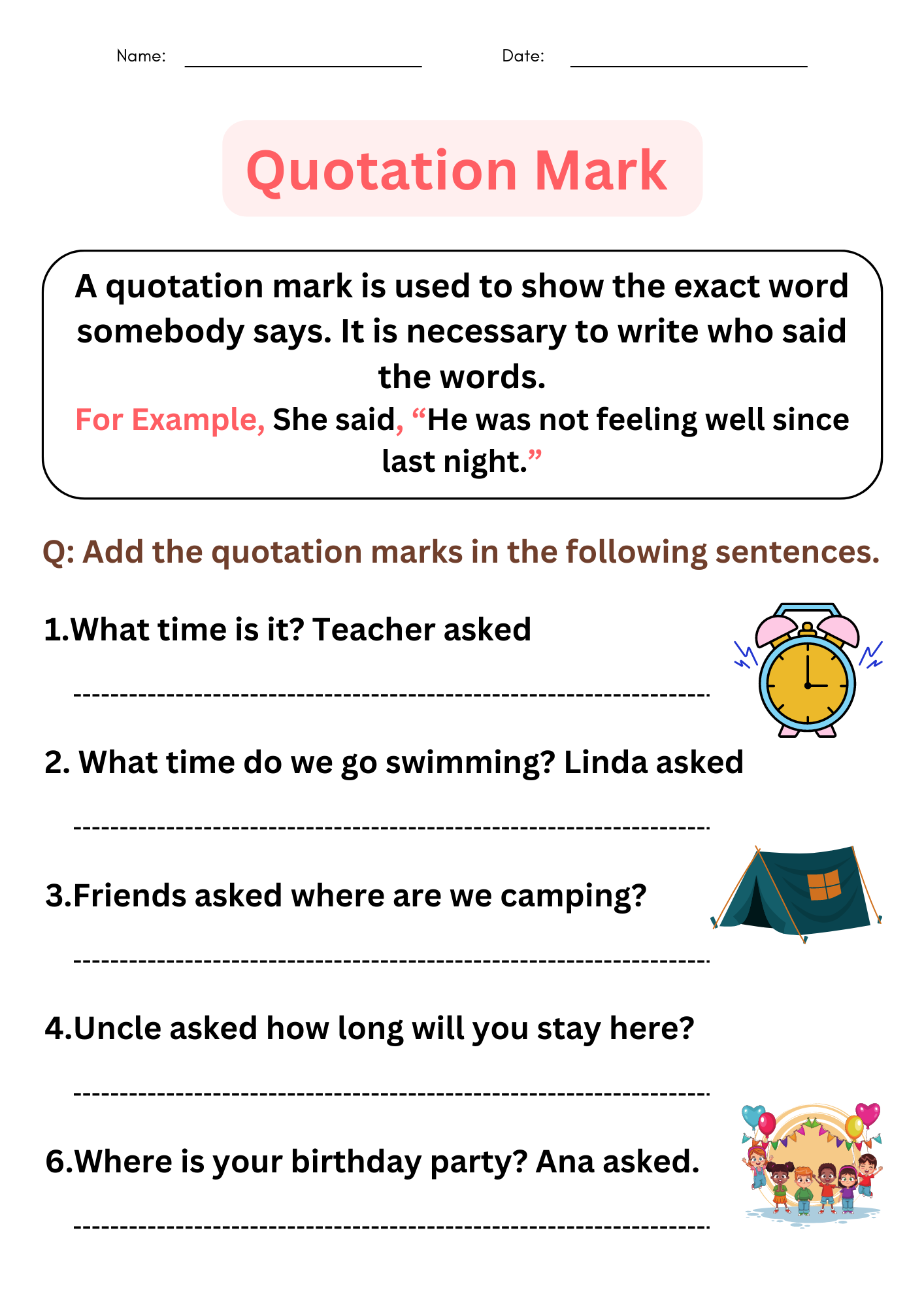Grammer Quotation Marks Worksheets With Answers For Grade 1 2 3 Made By Teachers