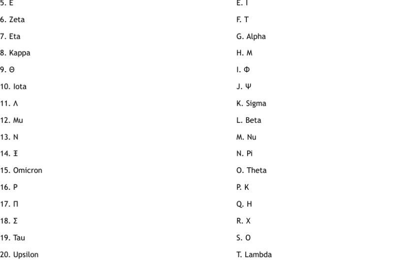 Greek Alphabet Quiz Worksheet