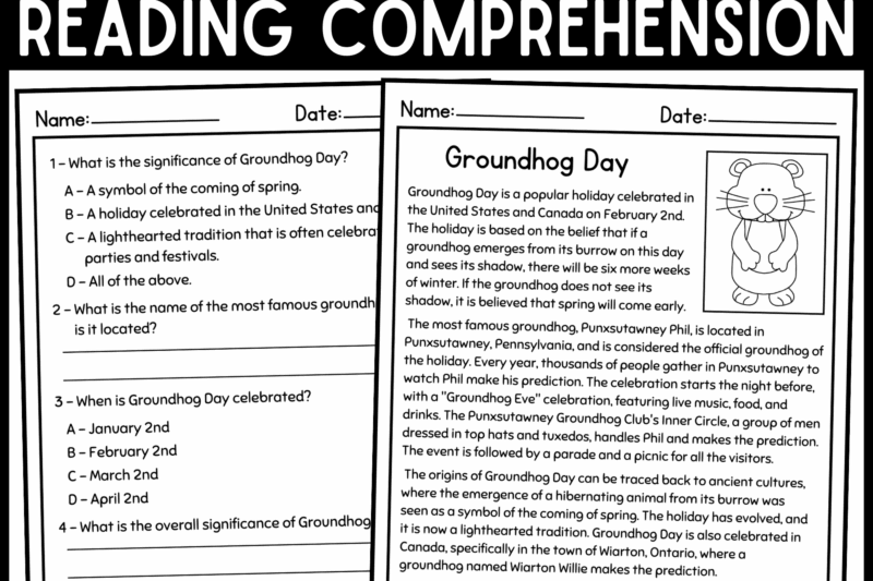 Groundhog Day Reading Comprehension Worksheet