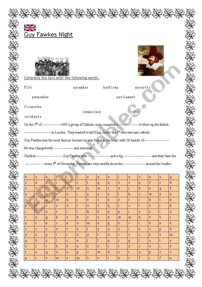 Guy Fawkes Bonfire Night ESL Worksheet By Stasia06