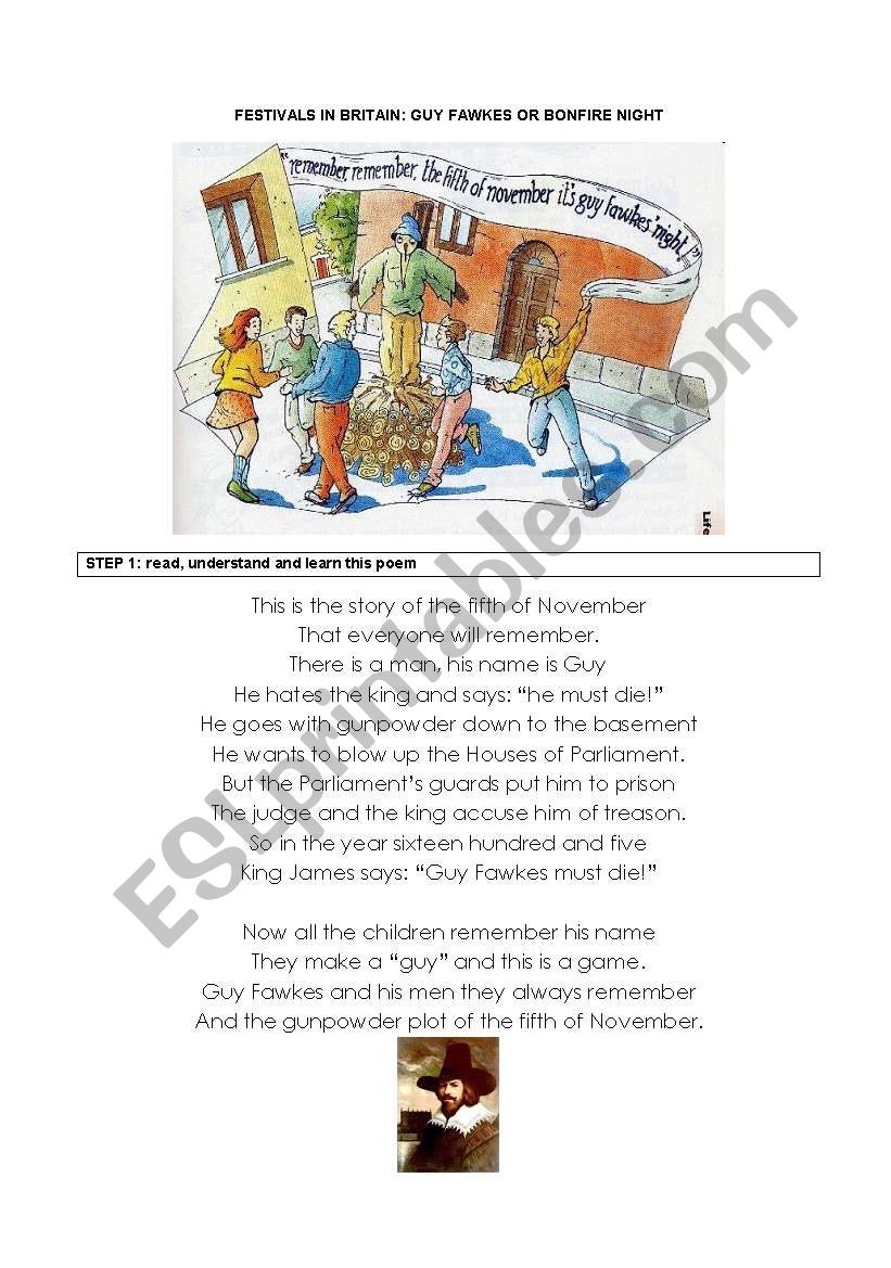 GUY FAWKES OR BONFIRE NIGHT ESL Worksheet By Marisaba