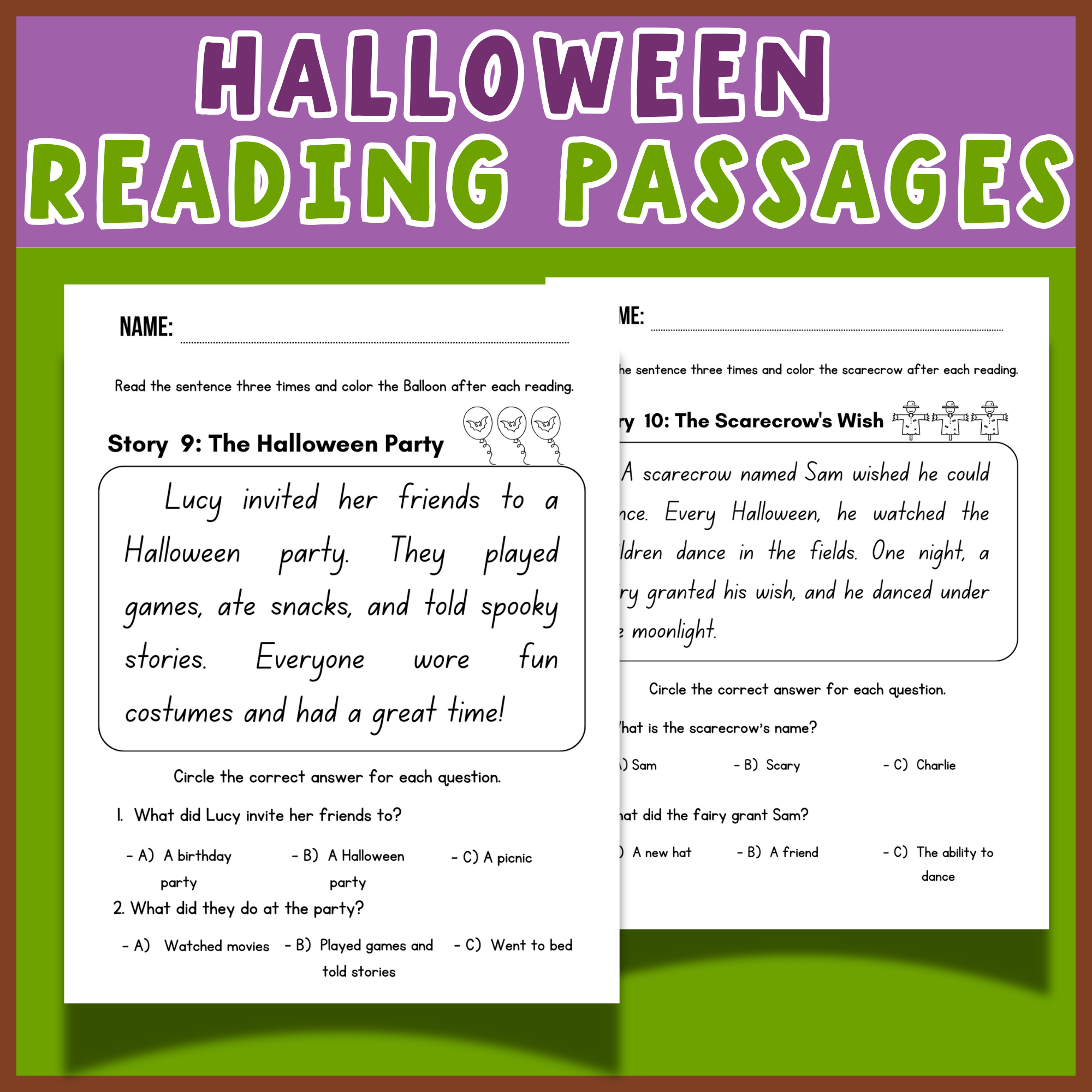 Scary Story Reading Comprehension Worksheets