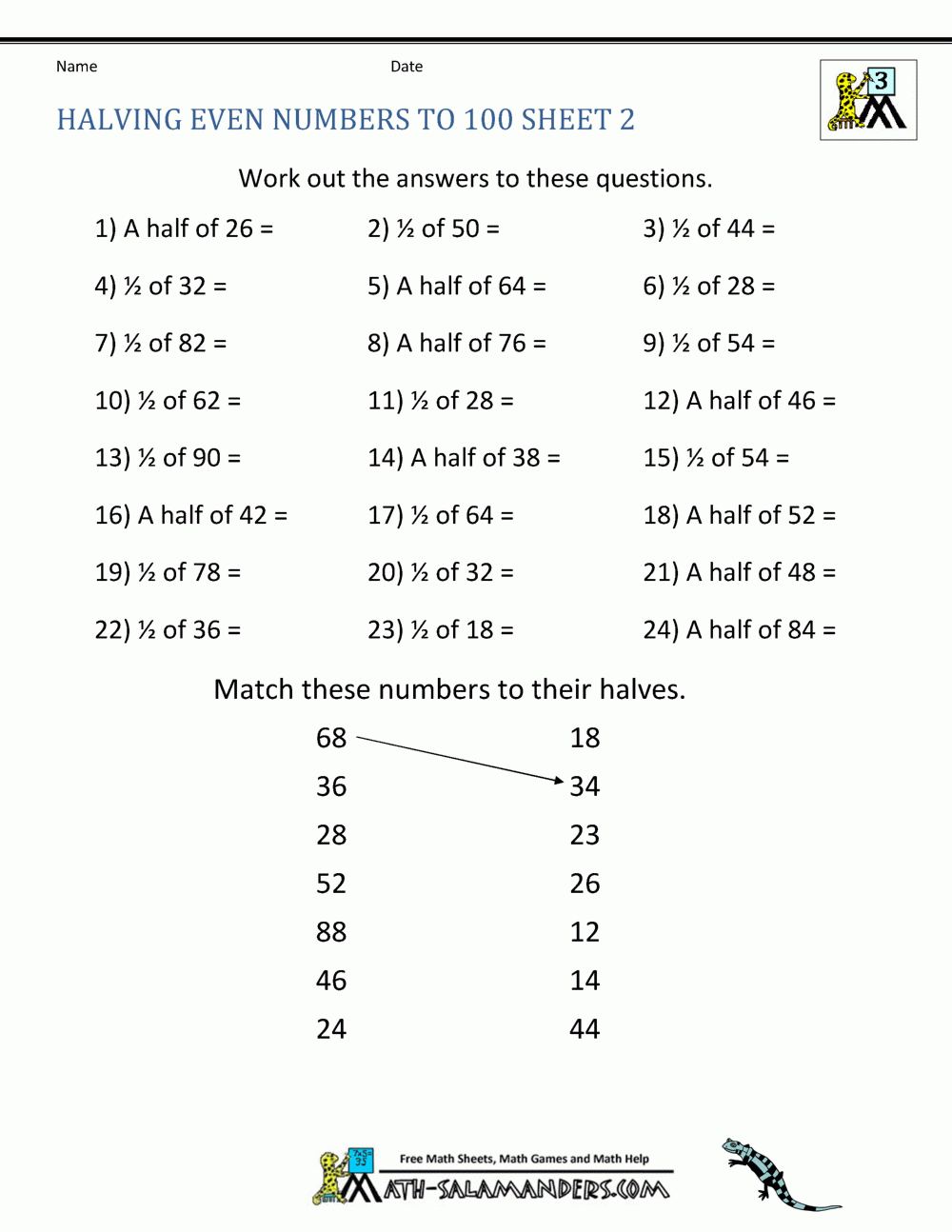Kindergarten Math Worksheets Halves