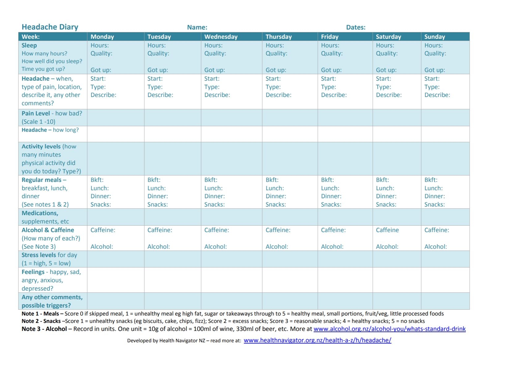 Headache Diary Healthify