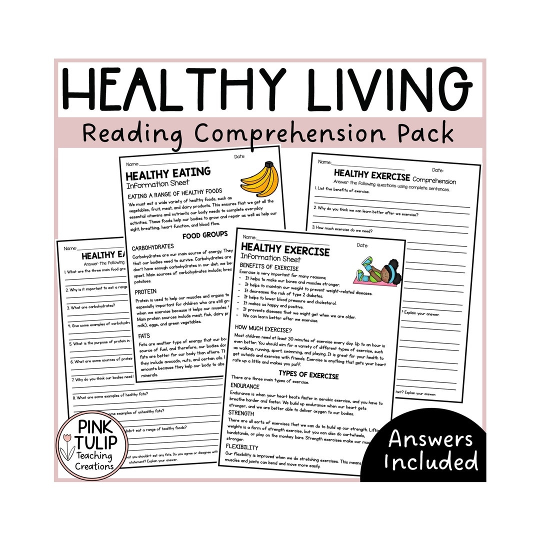 Healthy Living Reading Comprehension Pack Etsy