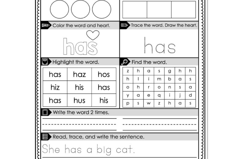 Has Sight Word Worksheet Kindergarten