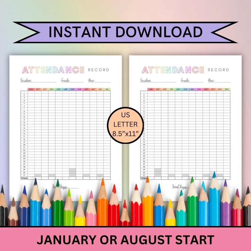 Homeschool Attendance Record Attendance Log For Homeschool School School Attendance Sheet Single Student Attendance Classful