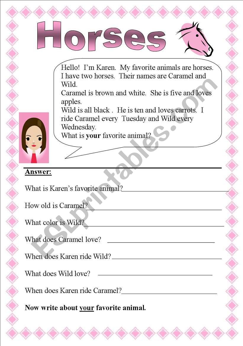 Horses Reading Comprehension ESL Worksheet By Jeffu0026Jane