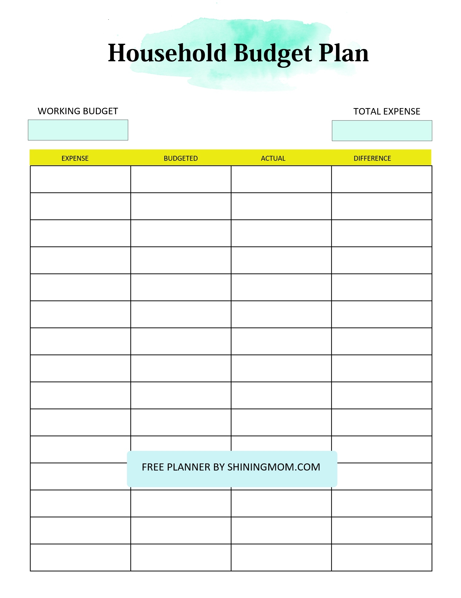 Household Budget Worksheet Free Printable