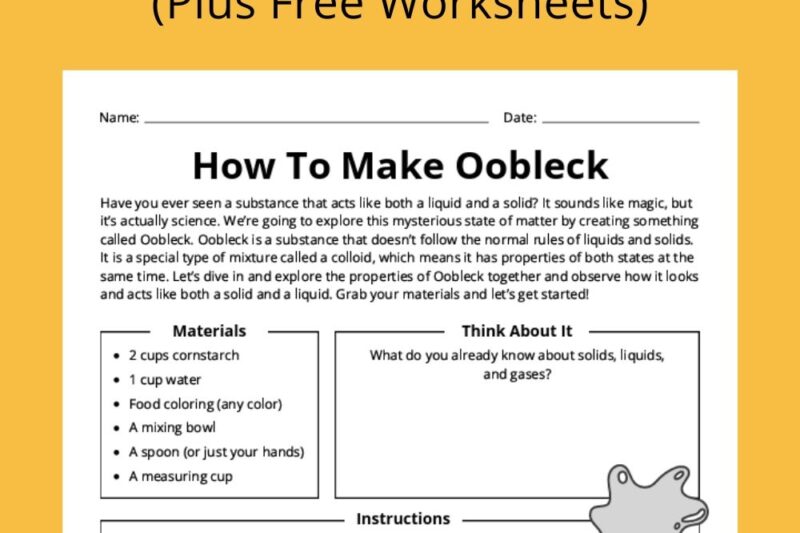 Free Printable Oobleck Worksheets