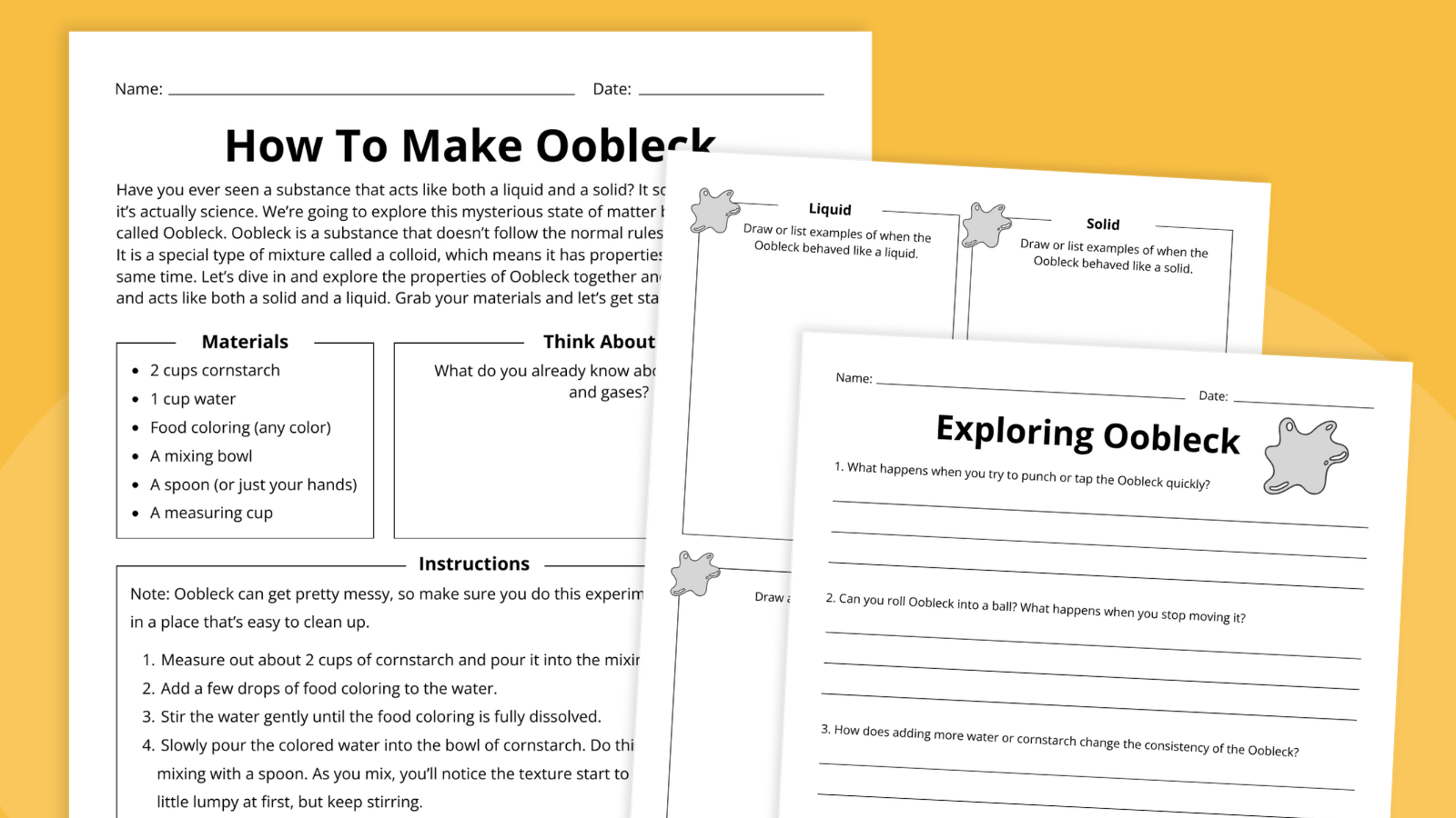 How To Make Oobleck Free Printable Worksheet 