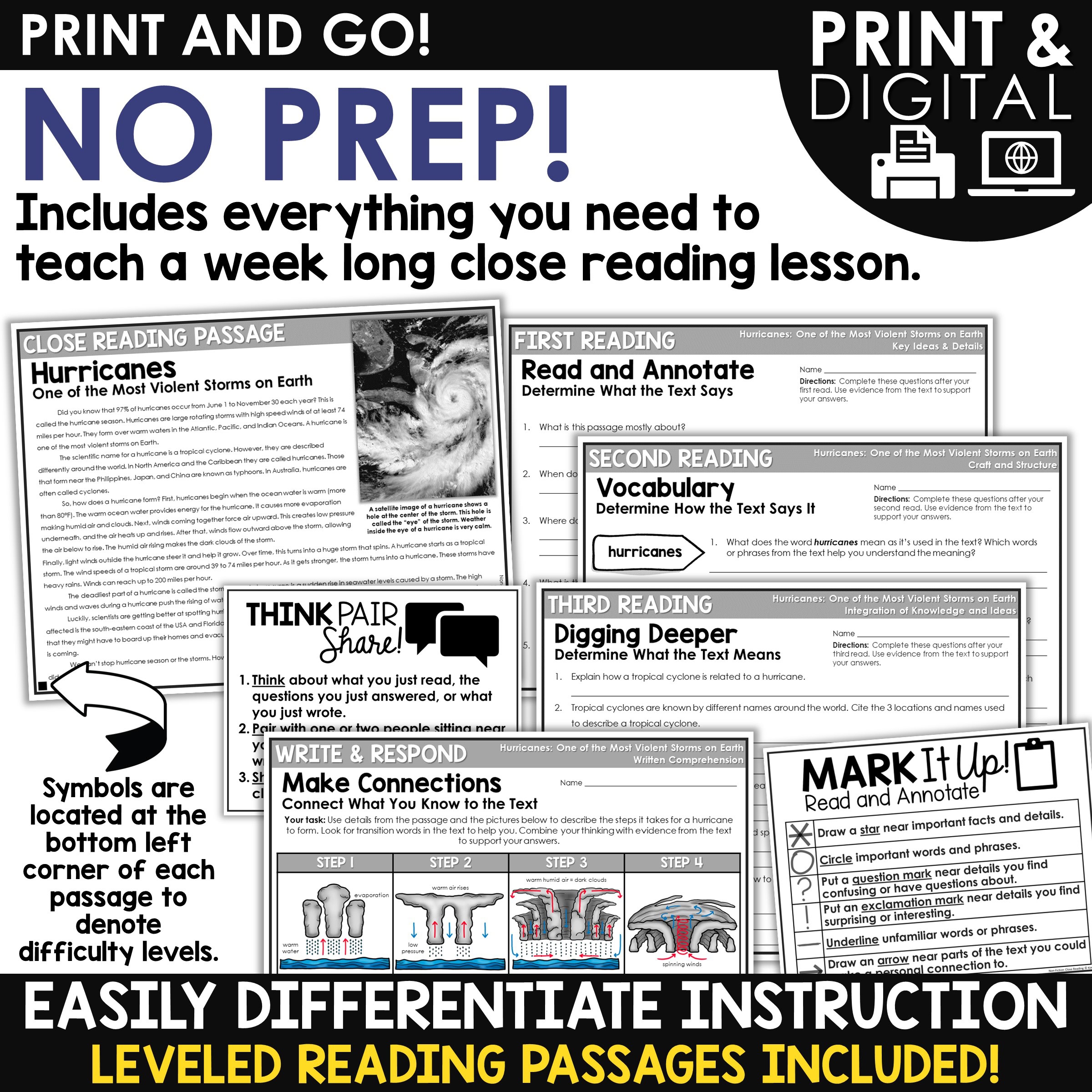 Hurricanes Natural Disasters Differentiated Close Reading 
