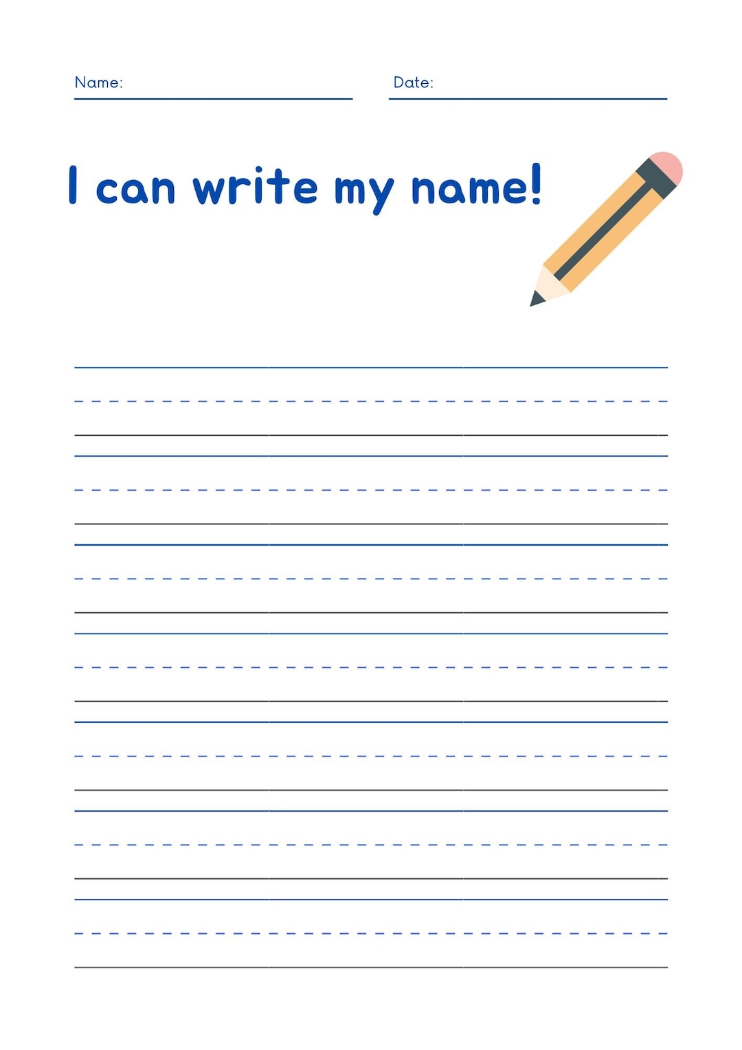I Can Write My Name Worksheet For Kids Etsy