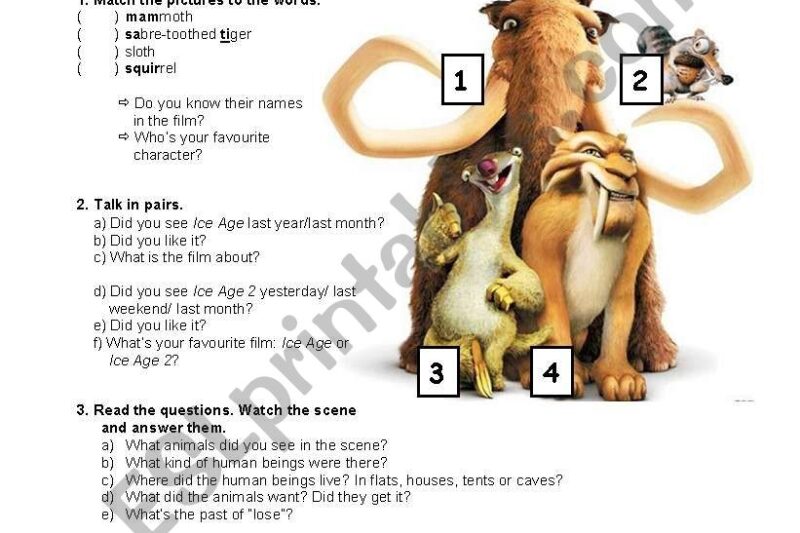Ice Age Free Printables Worksheets