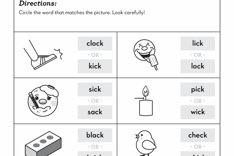 Ick Word Family Worksheets For Kindergarten