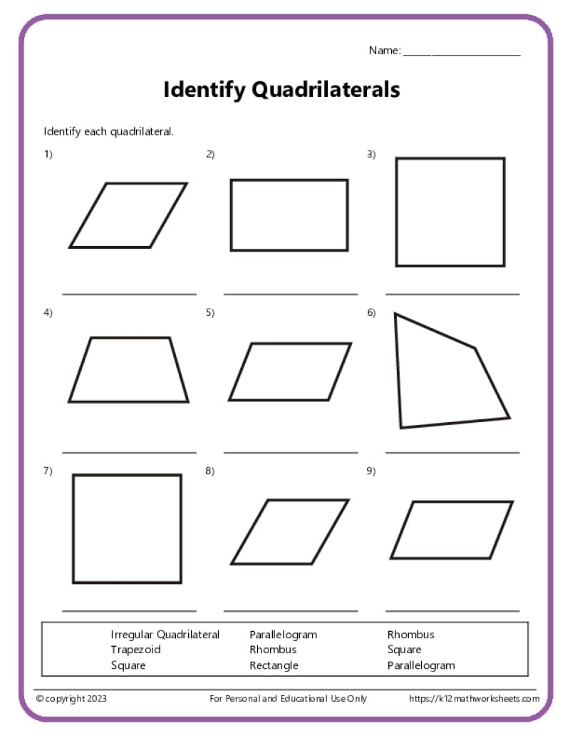 Free Printable Parallelogram Worksheets