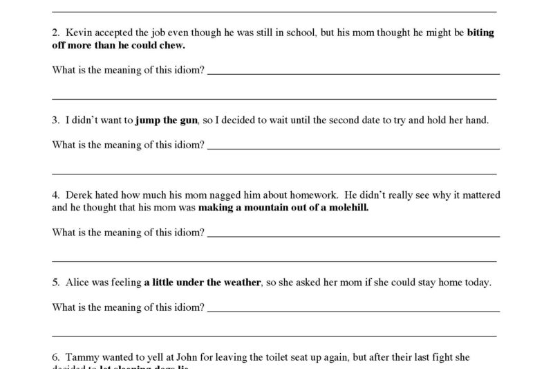 Free Printable Worksheets On Idioms