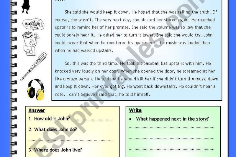 Reading Comprehension Worksheets Pre Intermediate Level