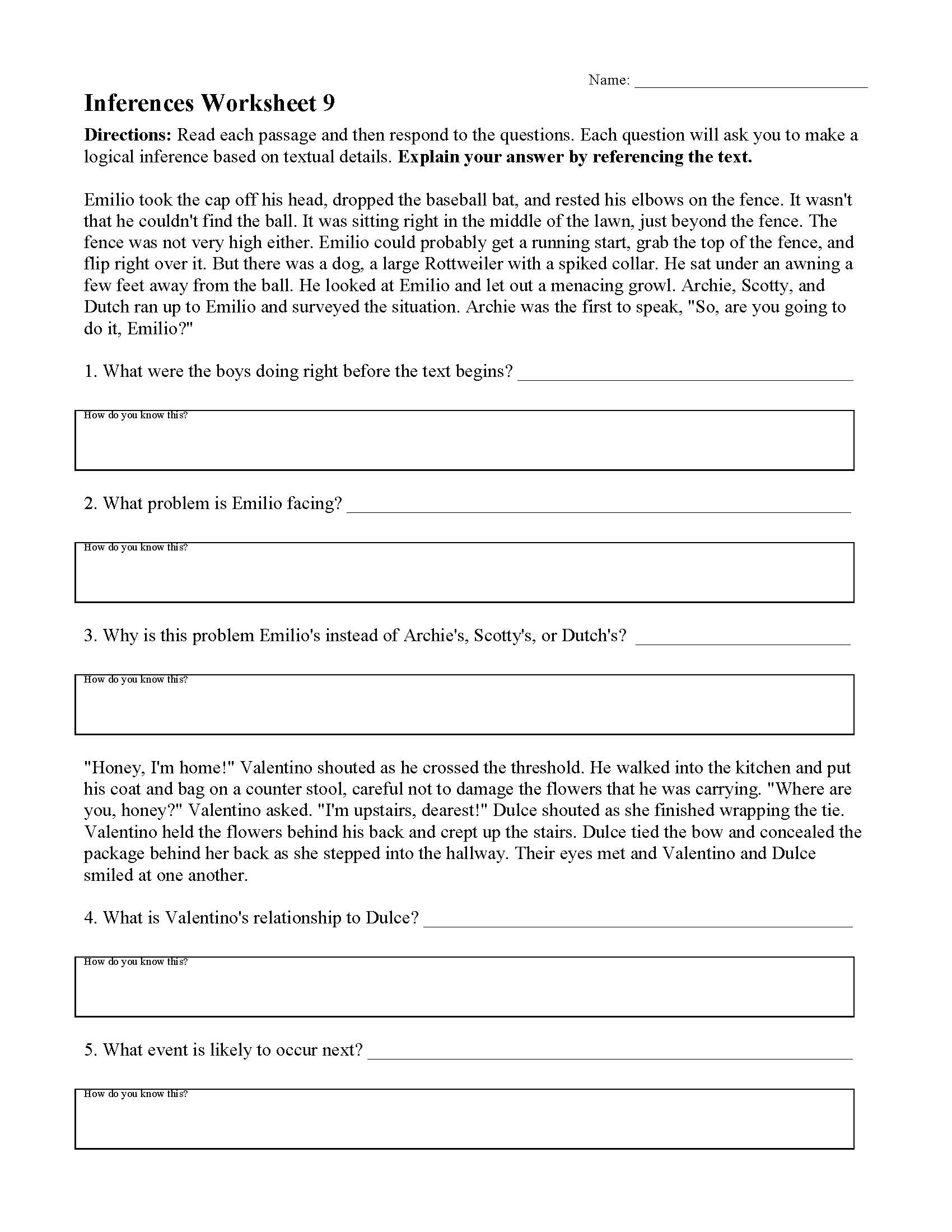 Inferences Worksheet 9 Reading Activity Inferences Worksheet 9 Reading Activity