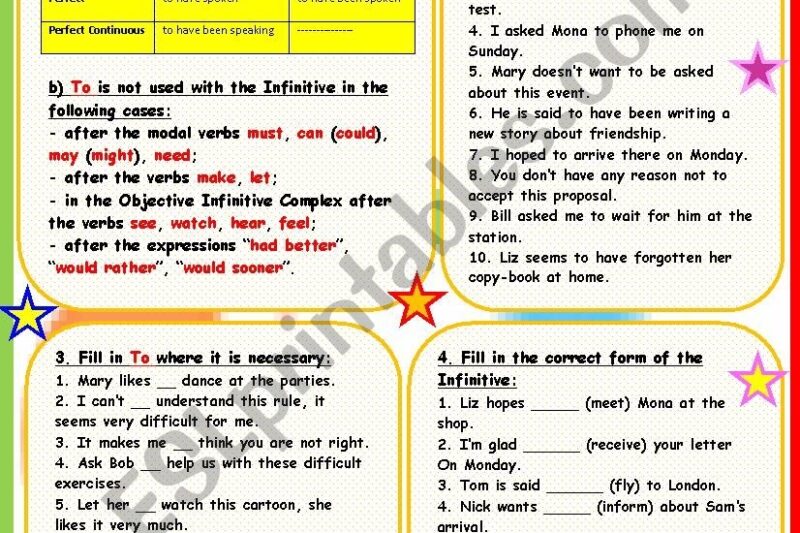 Free Printable Worksheets On Infinitives
