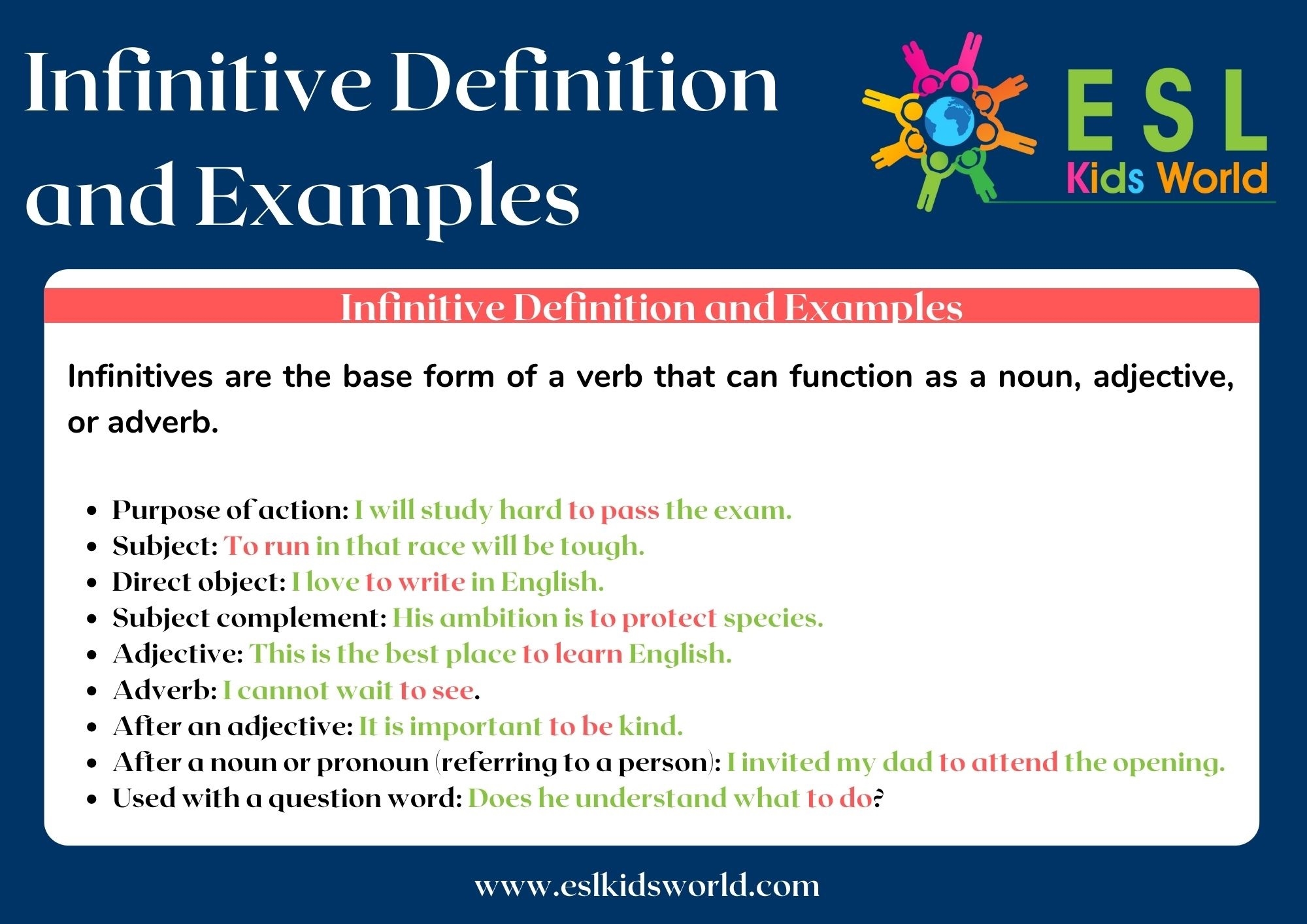 Infinitives What Are Infinitives ESL Kids World Infinitives What Are Infinitives ESL Kids World
