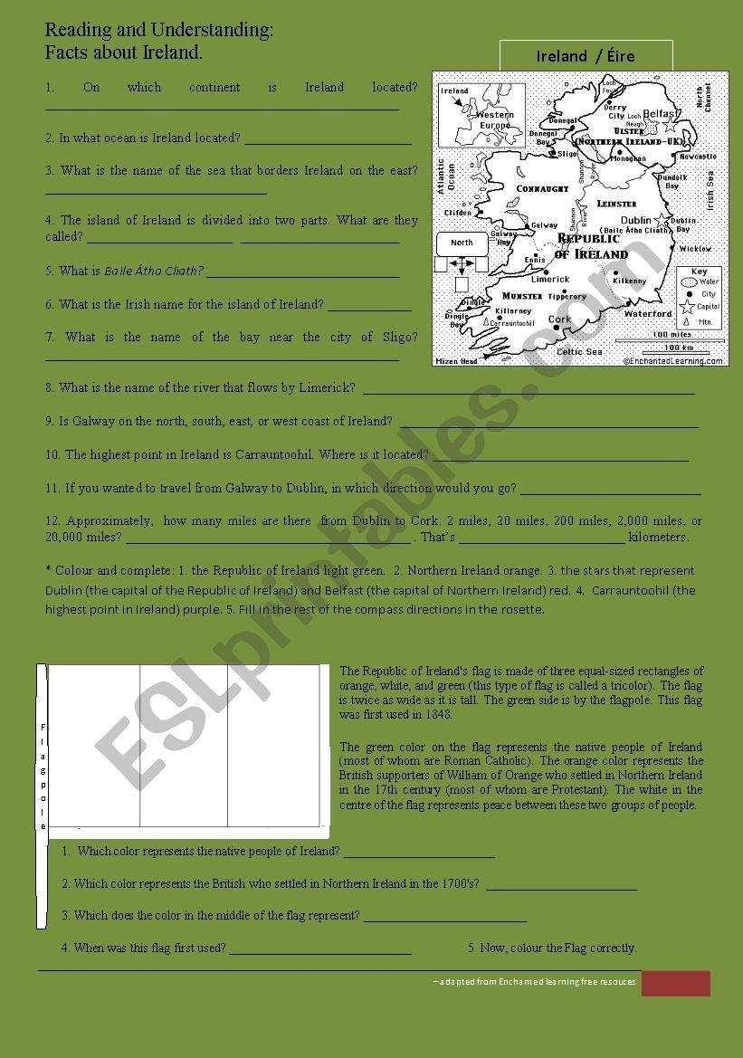 IRELAND Reading Comprehension ESL Worksheet By Aurore