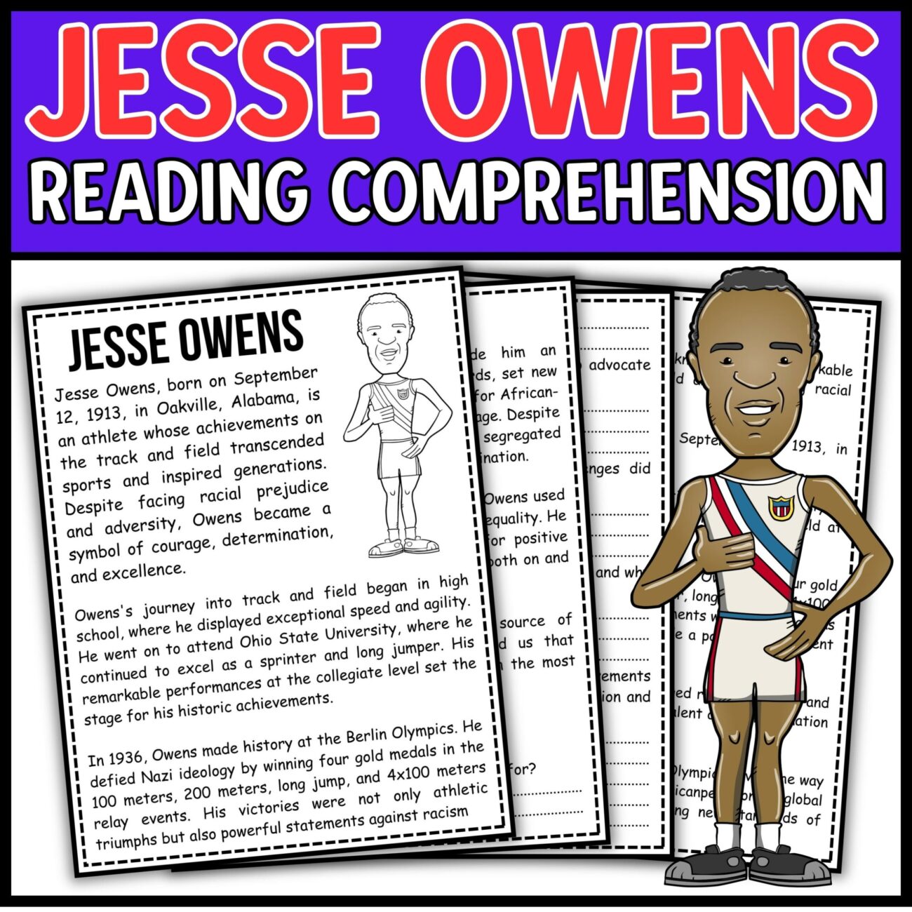 Jesse Owens Reading Comprehension Passage U0026 Questions Made By Teachers